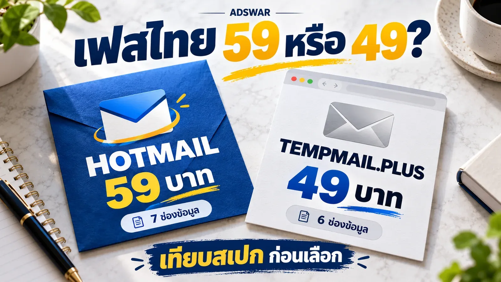 เฟสไทย Hotmail UID 6159x 59 บาท กับ TempMail.Plus 49 บาท ต่างกันตรงไหน?